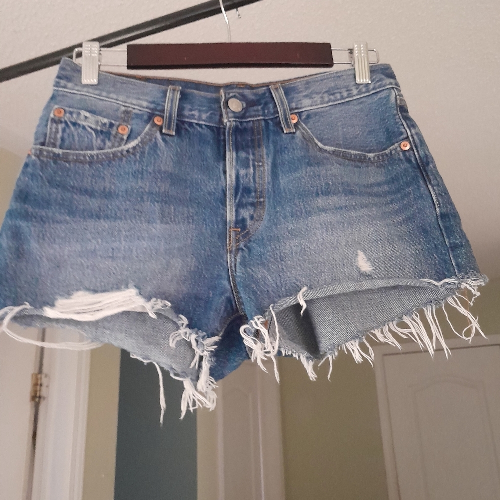 Levi's Distressed Blue Denim Shorts